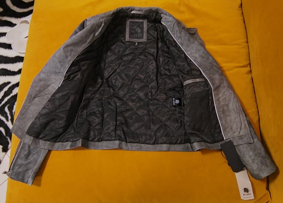 Geaca de piele naturala, neagra/gri LADC Paris, mărimea S