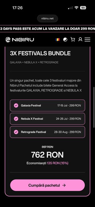 Bilet Bundle Festivals Nibiru(Transfer Rapid)