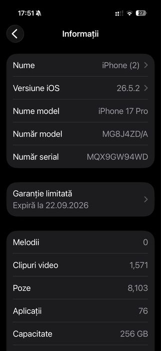 Iphone 17 pro 256gb liber in retea
