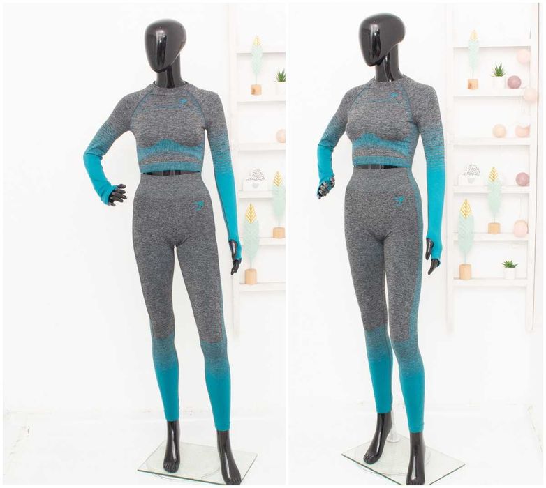 Gymshark комплект топ и клин висока талия синьо сиво преливащо XS-S