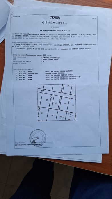 Продавам парцел в област Стара Загора село Малка Верея