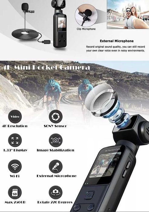 Джобна 4K Ultra HD Action камера 1.33Inch LCD Screen 270* Wifi с 64Gb SD card
