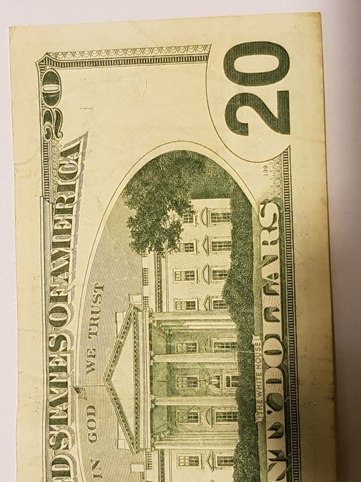 Много рядка 20 доларова банкнота с дефект при отпечатването