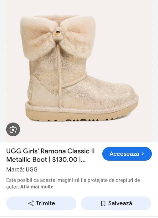 UGG Ramona Classic ll ghete, boot, cizme piele auriu metalic,Nr 33, 5