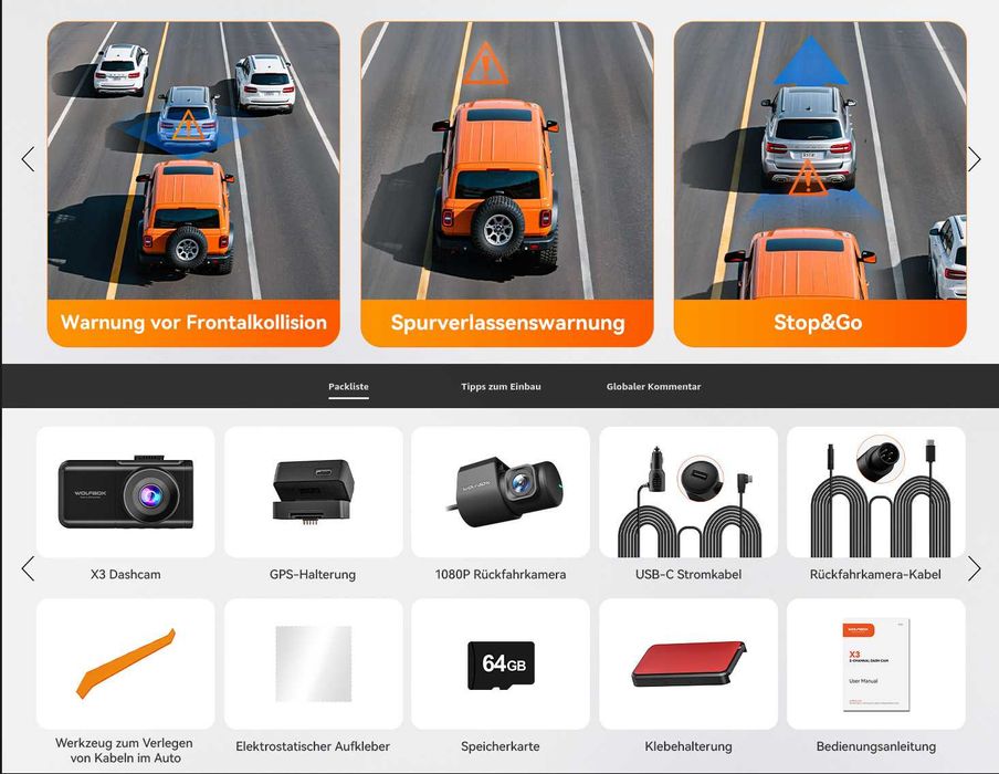 Видеорегистратор WOLFBOX X3 – 2.5K/60fps, STARVIS 2, 2кам, GPS Wi-Fi 5