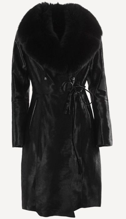 Палто от естествен косъм на пони с яка от лисица