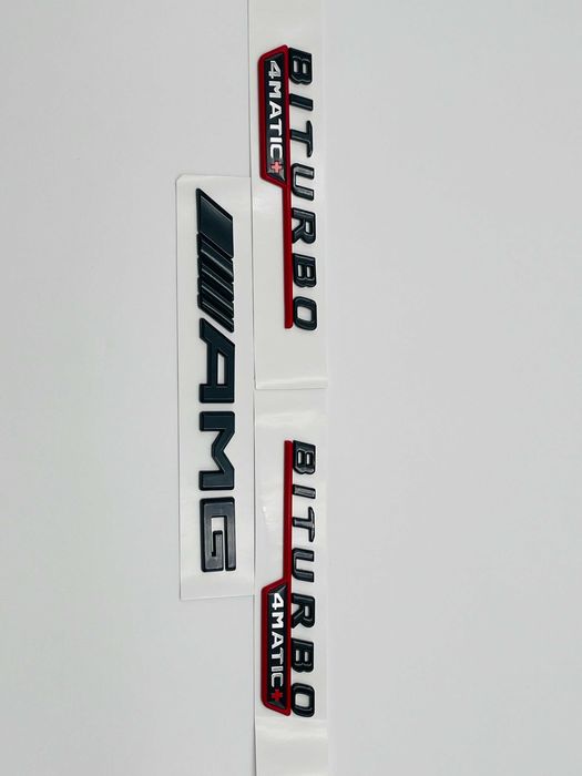 Set Embleme Compatibile Mercedes biturbo 4matic+ AMG negru rosu