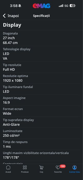 Monitor Gaming LED VA Curbat DELL 27’’(68.47cm)