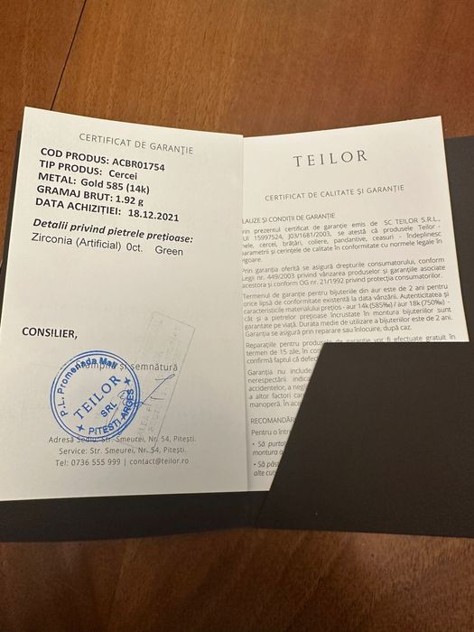 Cercei Aur Teilor piartra zirconiu