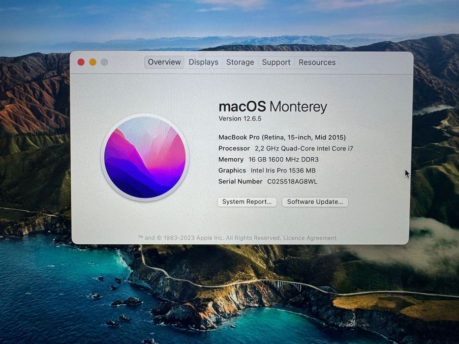 Macbook Pro 15 inch / late 2015 / 2.2GHz Intel I7 / 16gb /258GB/ A1398