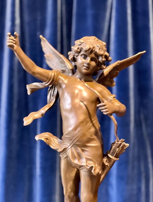 Statuetă din Bronz pe soclu de Marmură - Cupidon