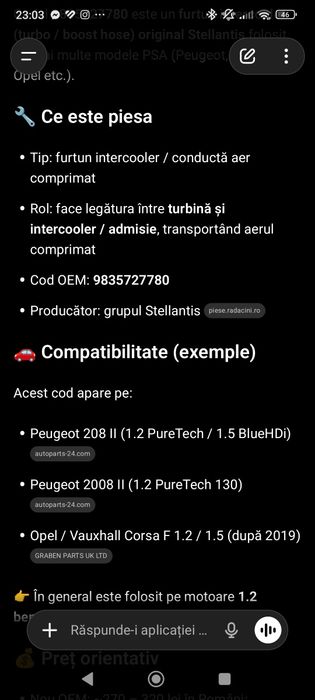 Furtun intercooler