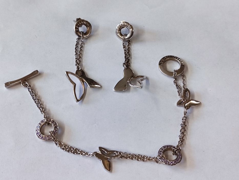 Сребърен комплект гривна с обеци Nuove Gioie