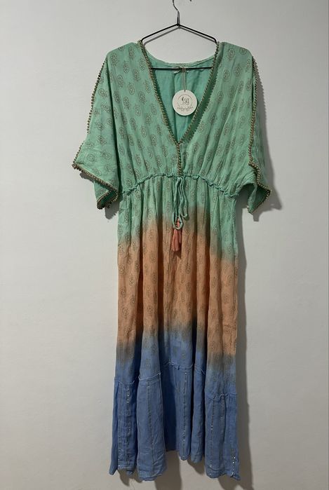 Rochie boho din 100% vascoza cu degrade pastel • Made in India