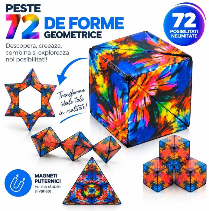 Cub magnetic antistres 3D multidimensional 72 forme geometrice 6x6cm