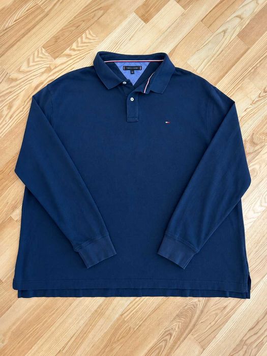 Bluză polo cu mânecă lungă Tommy Hilfiger bleumarin din bumbac 100% logo brodat Mărimea 5XL