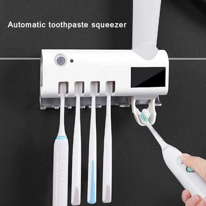 Мултифункционален UV стерилизатор за четки за зъби + дозатор +поставка