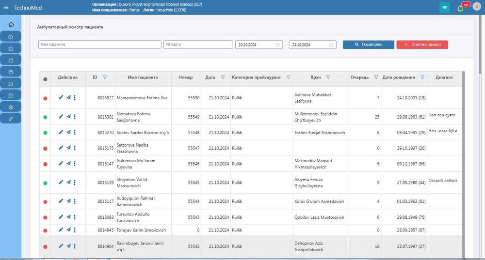 Technomed.uz dasturi.Klinika va katta tibbiyot muassasalari uchun