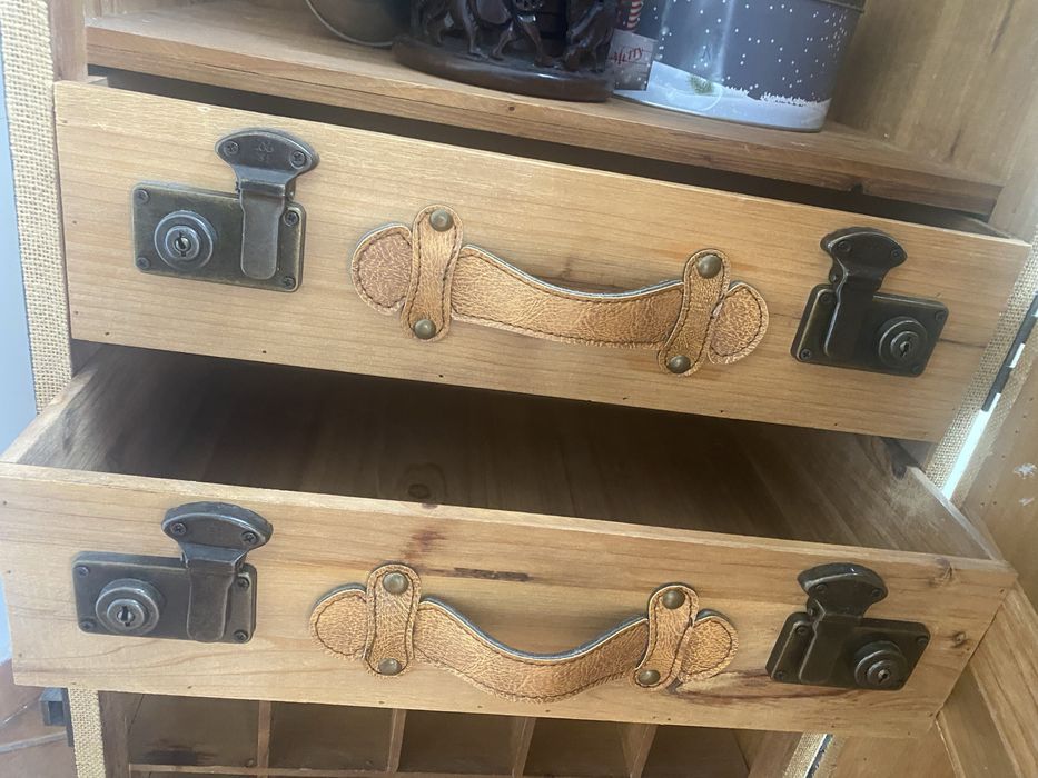 Minibar lemn si piele - stil industrial