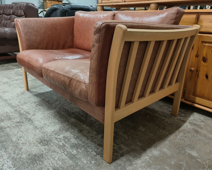 Датски винтидж диван двойка от естествена кожа
