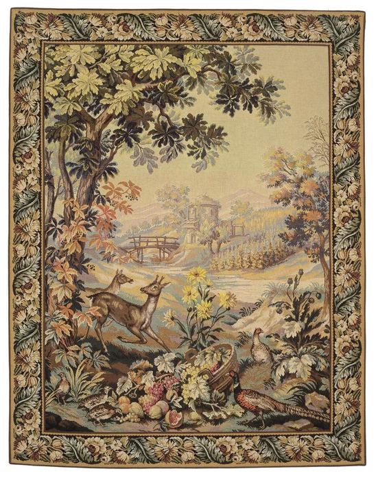 Tapiserie J.B. Oudry Beauvais-Franta, tesut jacquard, caprioare/fazani