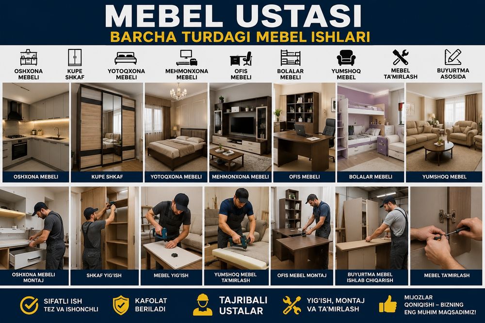 Assalom alaykum mebillarizni chiroyli qilib yig'ib beramiz