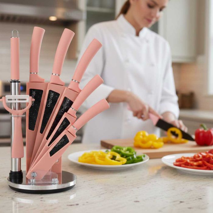 Комплект кухненски ножове 8 в 1 с въртяща се стойка Cheffinger