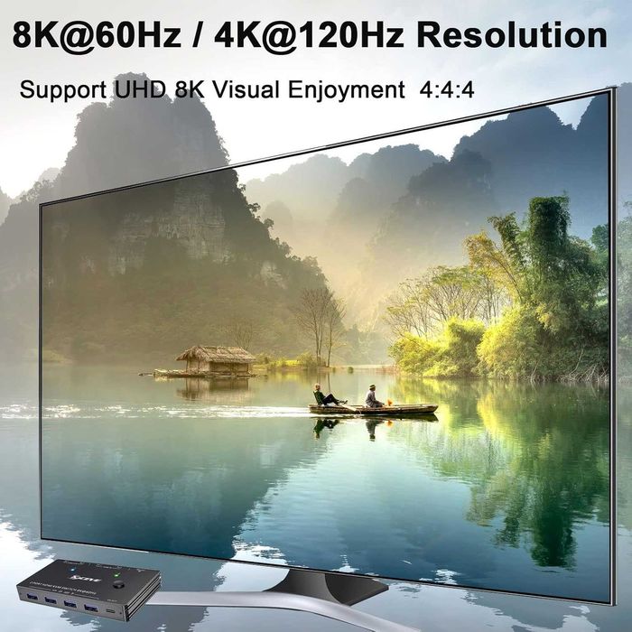 KVM Switch HDMI 2.1 8K 60Hz - USB 3.0 - Desktop Remote - Nou