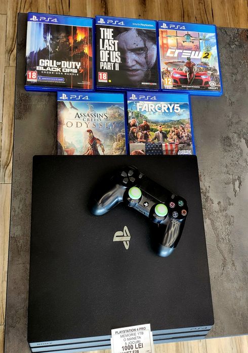Amanet F28: Consola PS4 PRO 1 TB +1 maneta+5 Jocuri (L)
