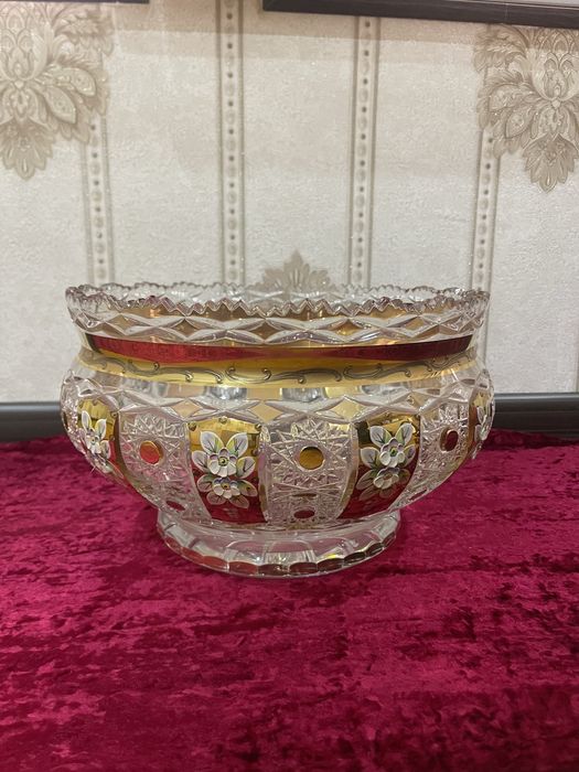 Большая хрустальная фруктовница с позолотой, Чехия