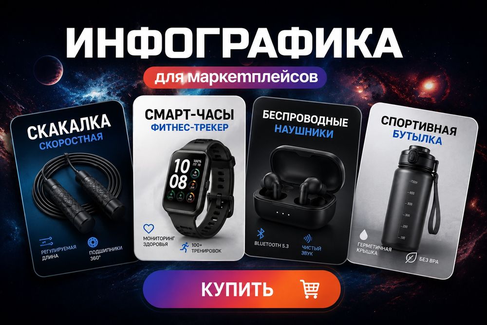 Инфографика, карточки для маркетплейсов