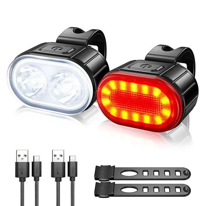 Комплект акумулаторни, водоустойчиви LED светлини за велосипед USB-078