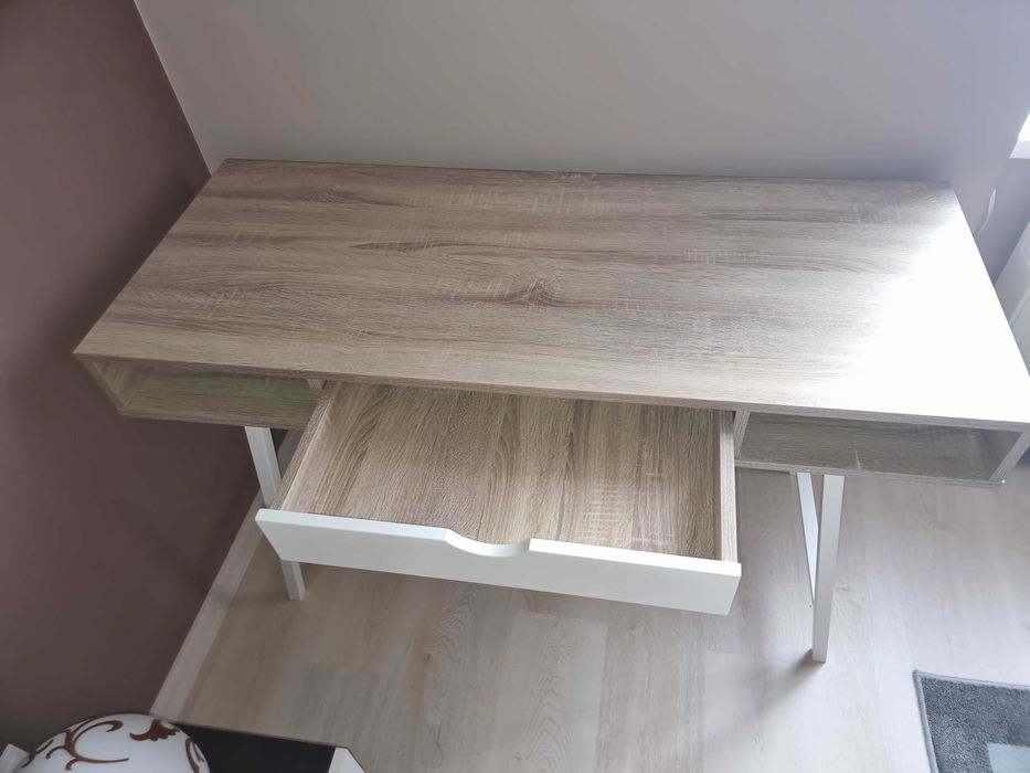 Birou stejar deschis cu sertar alb 48x120