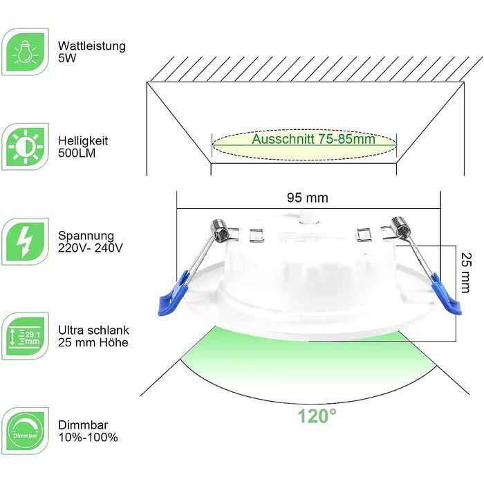 Spot încastrat LED set 10 spoturi LED 230V, 5W 500LM IP44