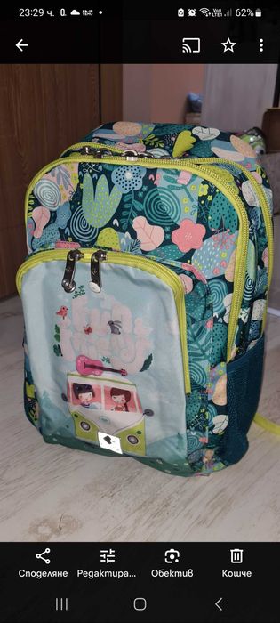 Зелена Раница да деца с чанта за храна