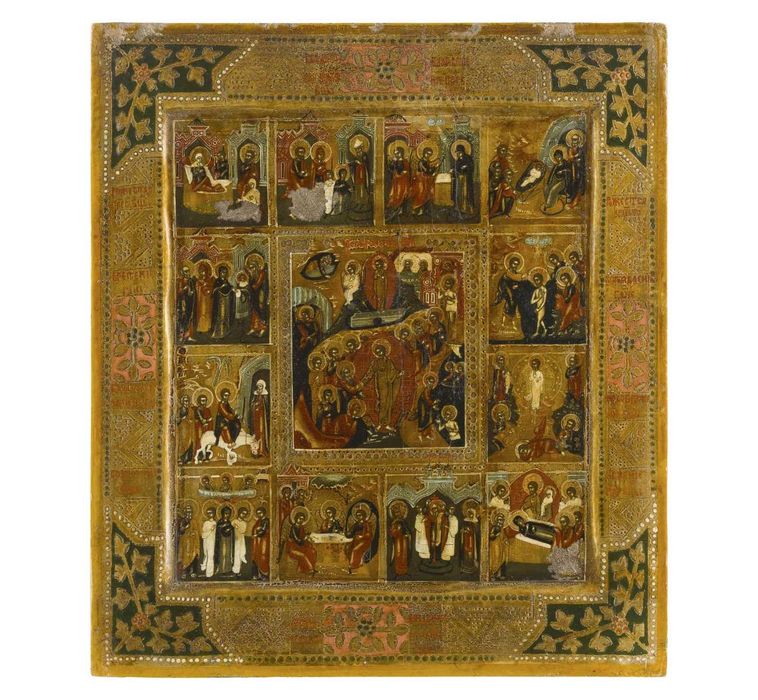 Icoană Prăznicar pe lemn, școală rusească, cca. 1900