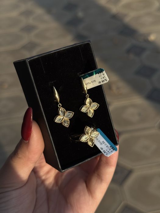 Золото Комплект серьги кольцо