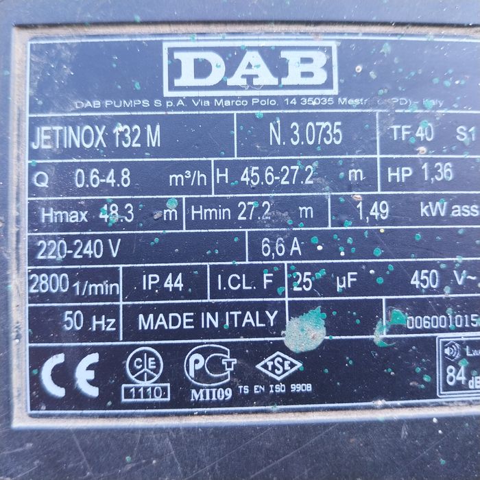 Hidrofor Dab 1500 wati.Pompa multietajata Saer cu prescontrol Lowara