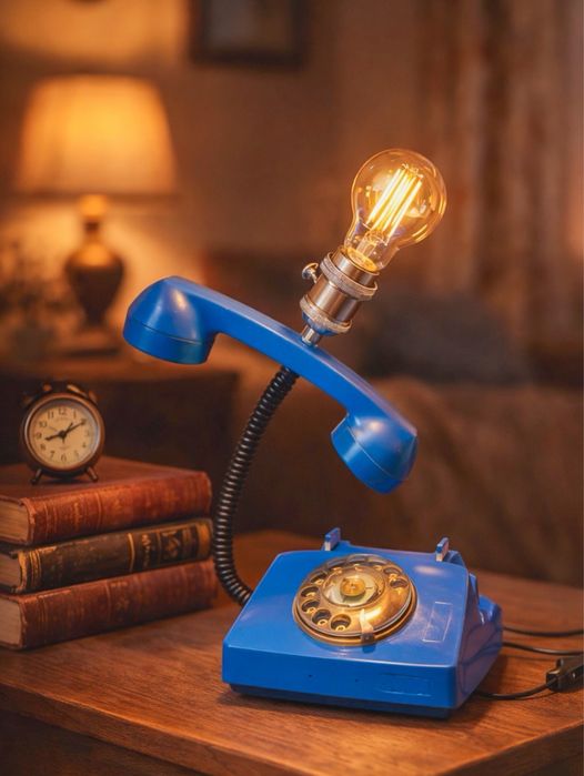 Лампа Телефон за бюро Реставрирана Ретро Лампа от стар телефон с шайба Ръчна Изработка