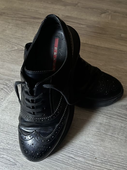 Prada оригинал — мужские кожаные туфли-броги, чёрные
