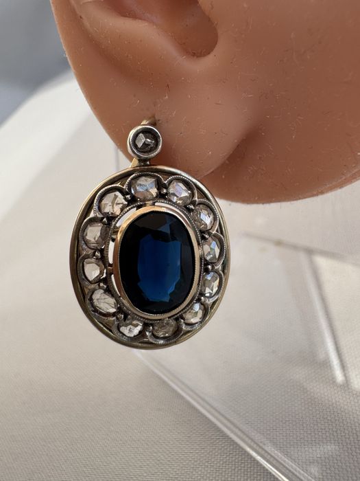 Cercei aur, argint, turmalina si diamante