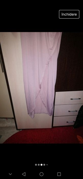 Rochie de ocazie lungă roz pudrat XL cu dantelă și paiete