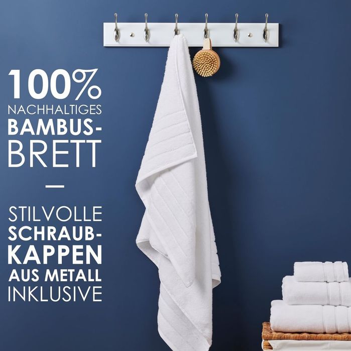 Cuier de haine LARHN de perete cu 6 cârlige – nichel mat 59cm