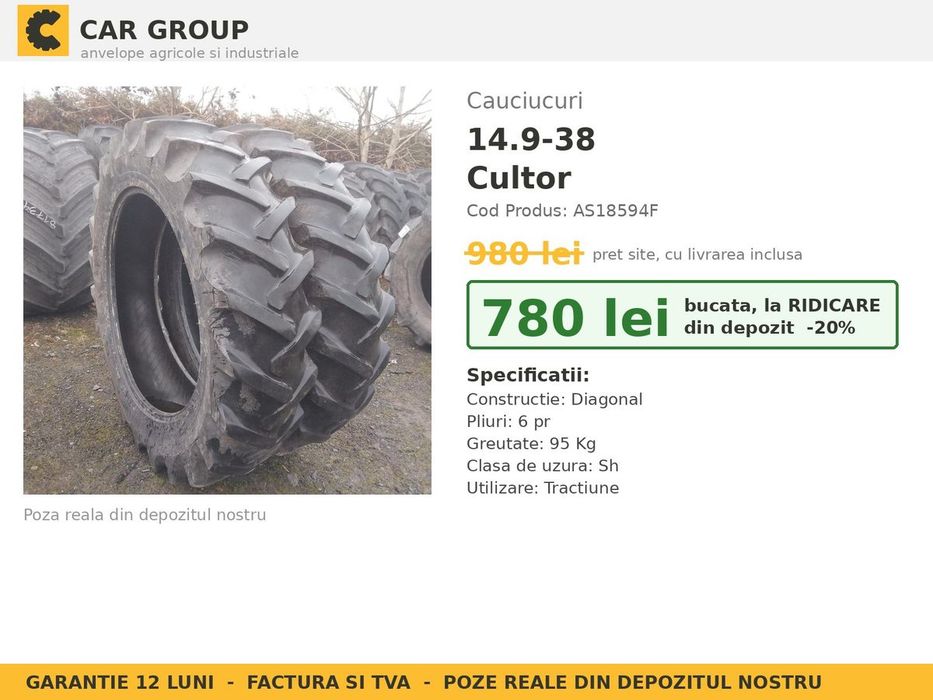 Anvelope Cauciucuri 14.9-38 14.9R38 14.9 38 14938 Cultor Tractor Punte Spate Utilaje Agricole SH Second Hand SECOND HAND Garantie 1 An