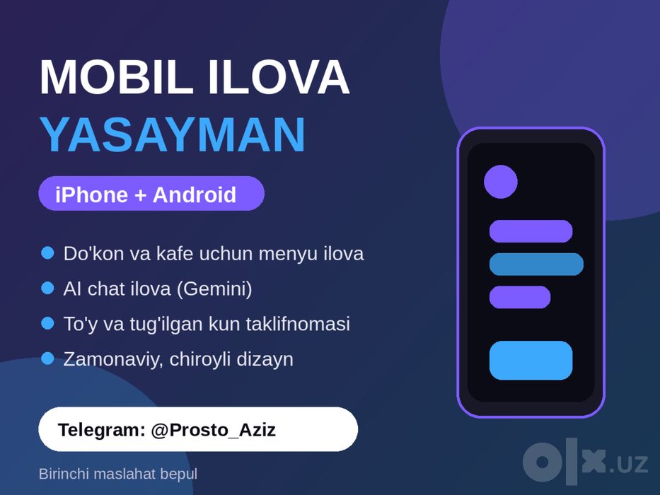 Mobil ilova yasayman (iPhone + Android) | Flutter