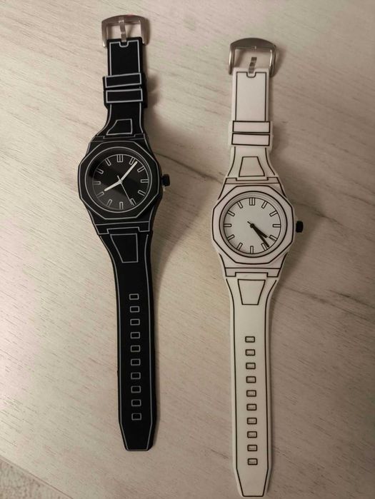 Ceas nou, curea silicon alba + bratara cadou