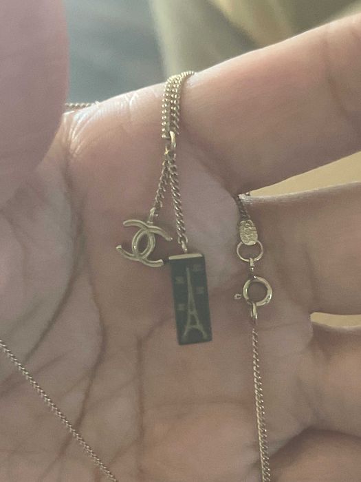 Original Chanel Enamel Eiffel Tower CC Logo Pendant Necklace