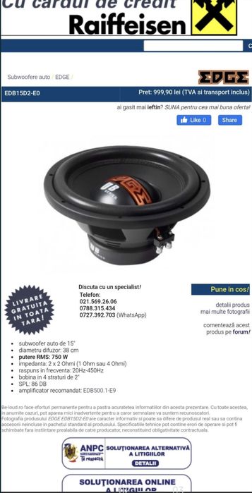 Vand subwoofer EDGE 750w RMS!