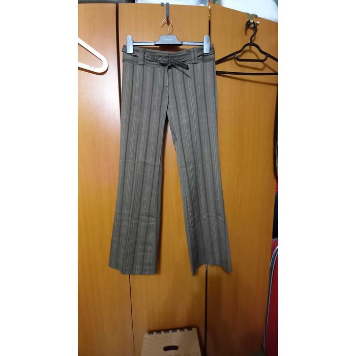 Pantaloni eleganti Ad Lib UK maro cu fir auriu si cordon, moderni