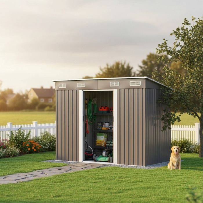 Метална градинска къща за инструменти с вентилация и заключване